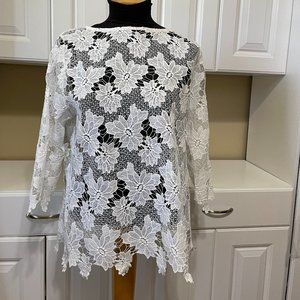 Lace Shell Top Drapers & Damons 3/4 SL White L Feminine